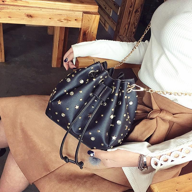 AEQUEEN Top Quality Shoulder Bags Chain Bucket Bag Leather Casual