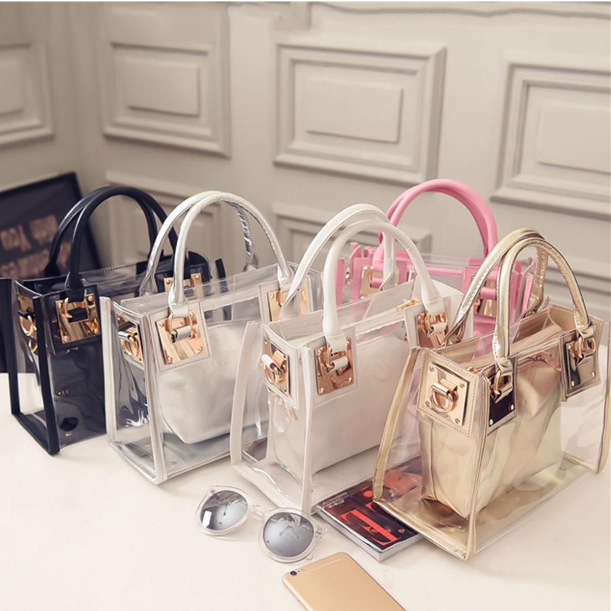 THEE Luxury Transparent Handbag Bag Clear Jelly Purse Women Clutch Tote Sweet 