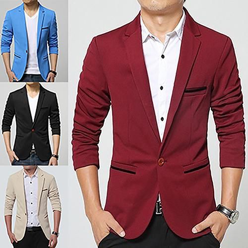 Men's Business Casual One Button Jacket Blazer Wedding Slim Fit Long sleeve B