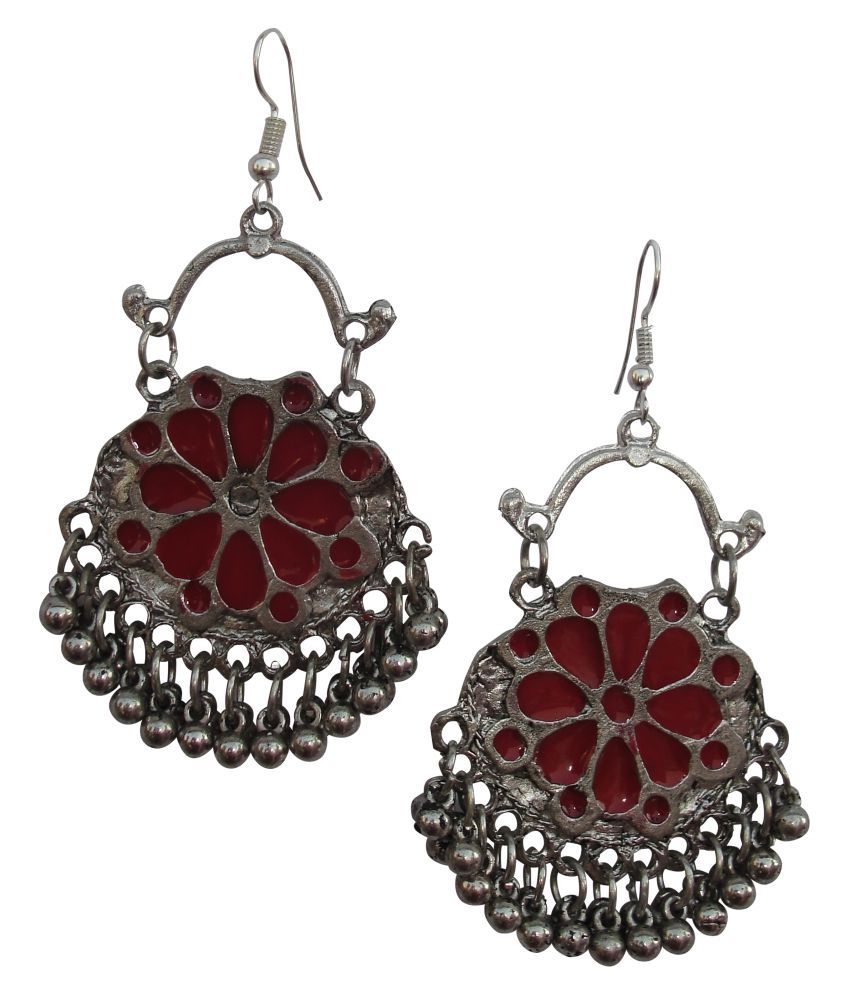 ALAR Traditional Handcrafted Afghani Style Silver & Red Colour Earring ...