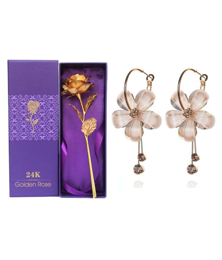     			Valentine Gifts for Her : YouBella Jewellery Combo of Gold Plated Rose Flower and Stylish Floral Fancy Party Wear Earrings for Girls and Women