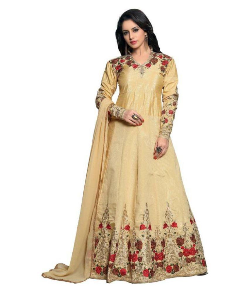 INFINITY ETHNICWEAR Beige Silk Blends Anarkali Gown Semi-Stitched Suit Price in India - Buy 