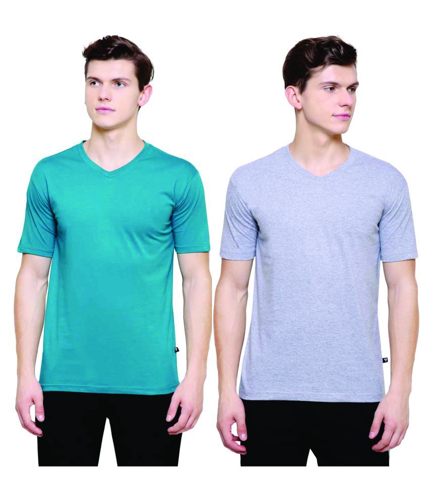     			PROTEENS Men's V-Neck T-Shirt Grey & P.Green Combo Pack of 2