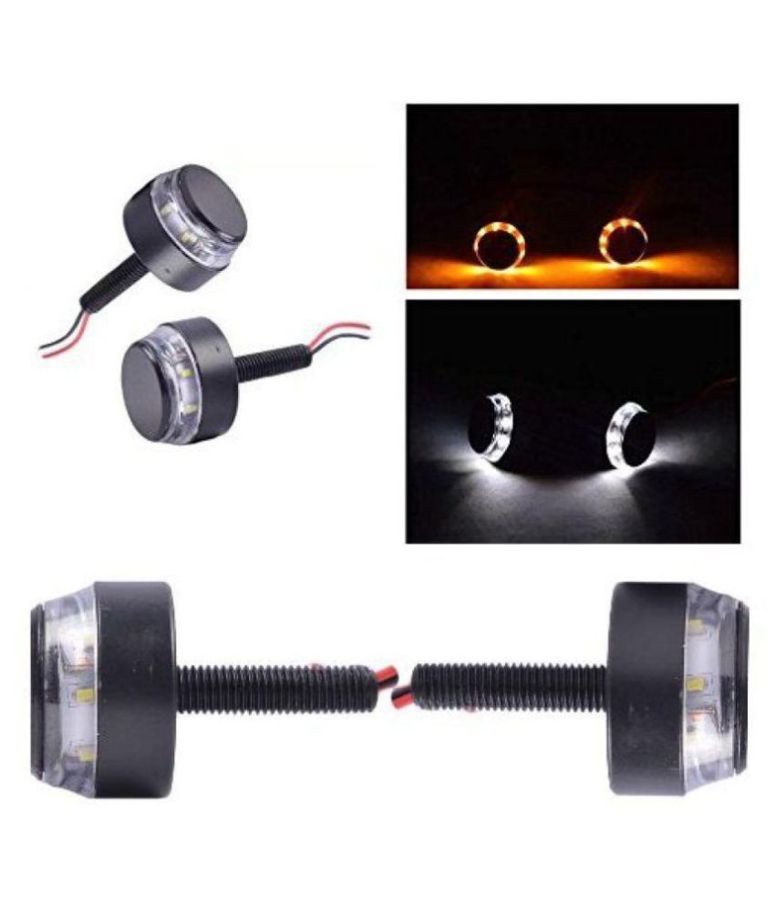 Andride Bike Handlebar Light Indicators Bar End Turn Signal Grip (Black,White, LED, Set of 2