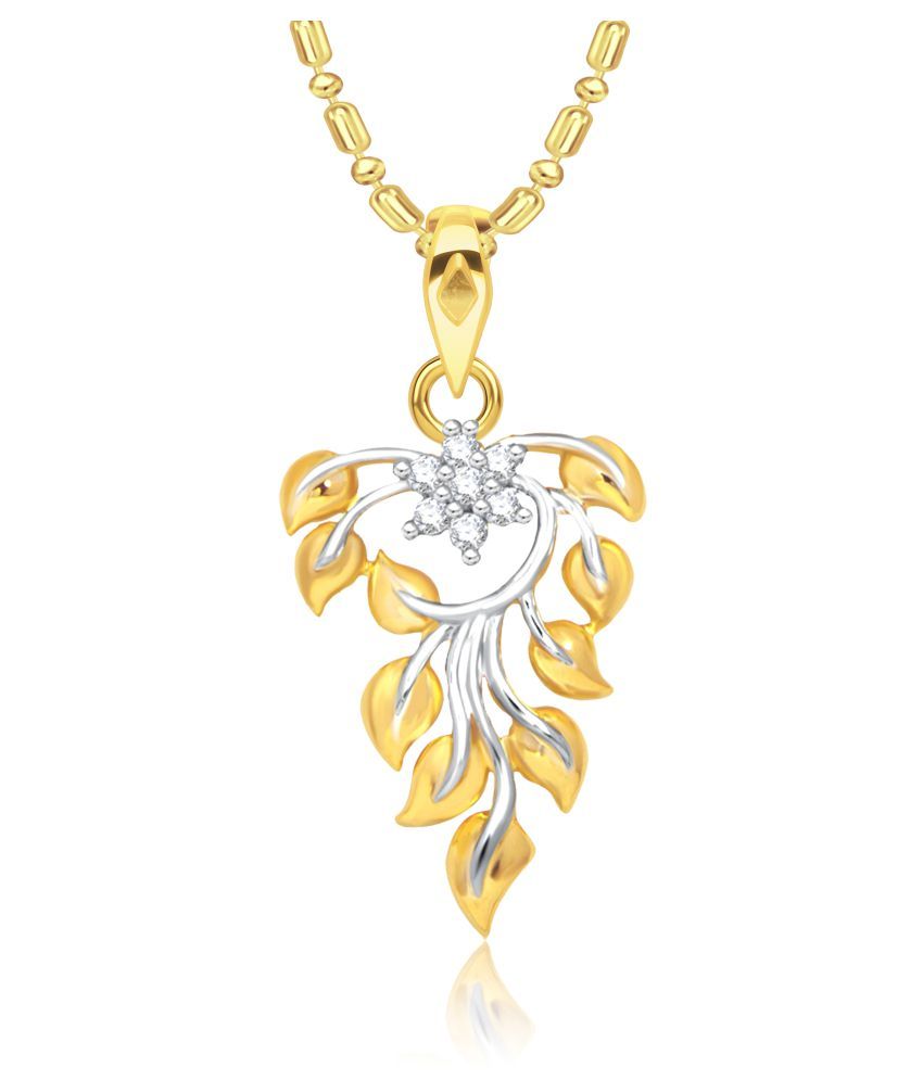 Vk Jewels Leafy Gold Rhodium Plated Alloy Cz American Diamond Pendant Set With Earrings For