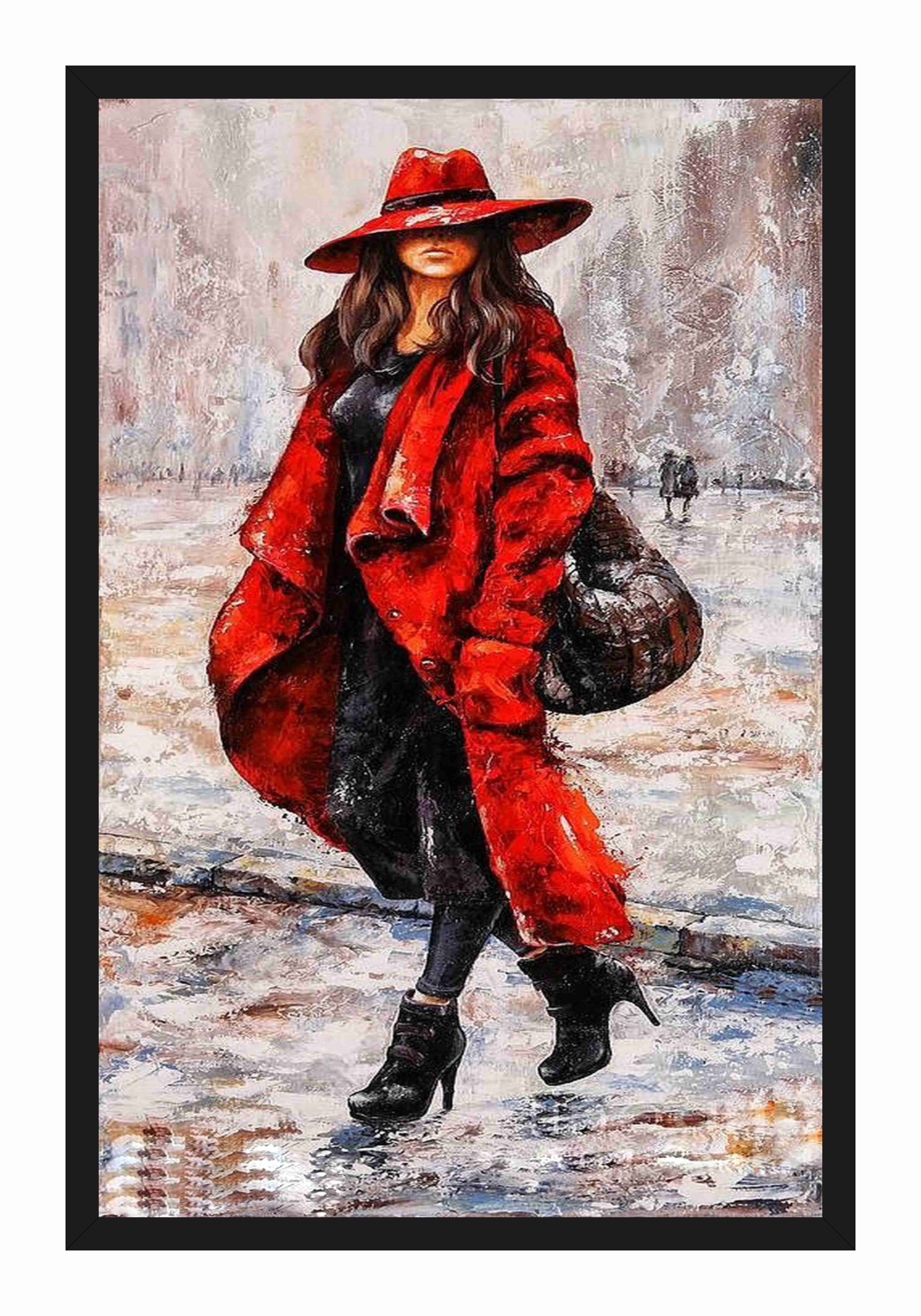 HK PRINTS Hot and Beautiful Lady Painting With Frame 14X20 Inch Wood