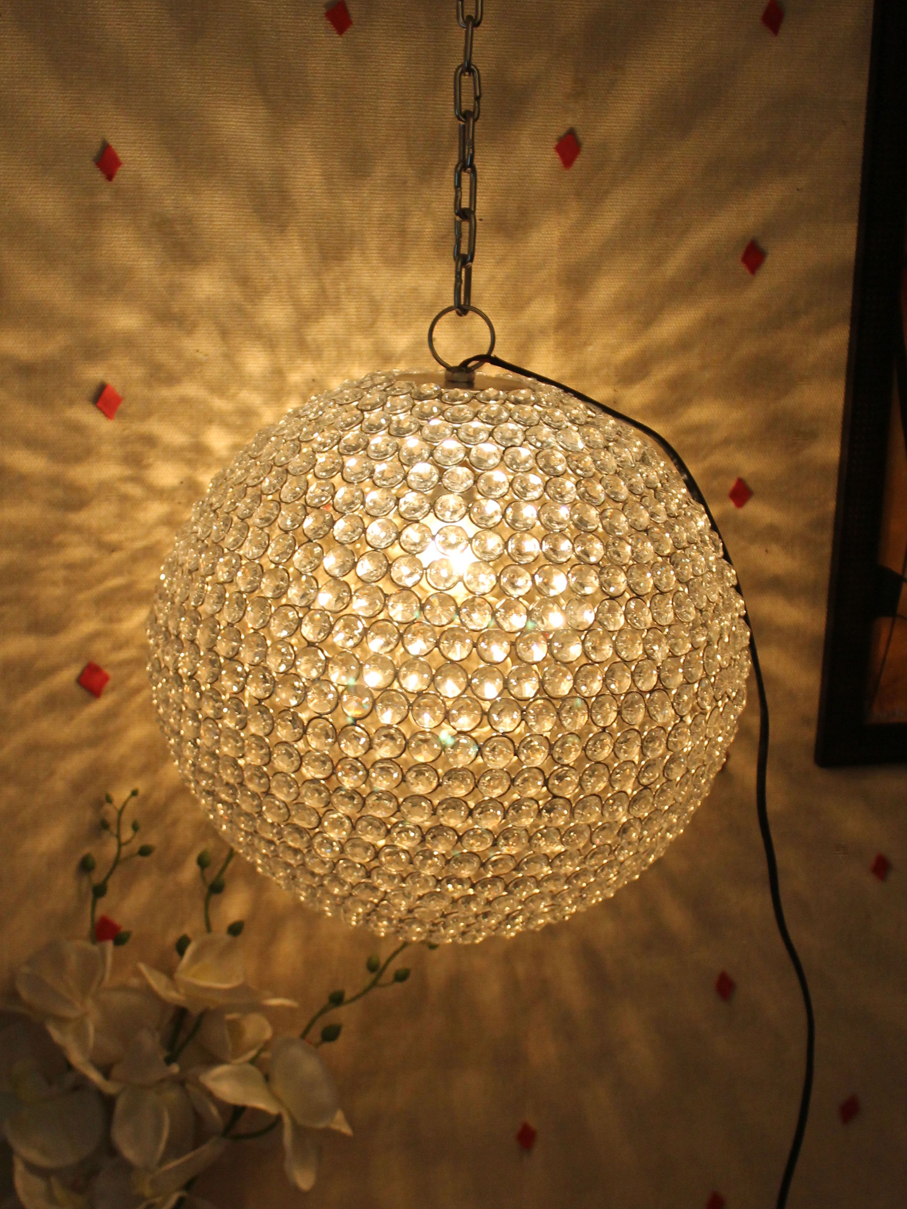 Home Sparkle Metal Crystal Ball Round Chandelier (Silver ...