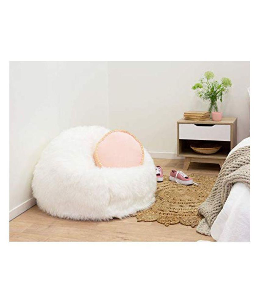 White Fur Bean Bag and Foam Bad for Kids Cover only Bean Bag White