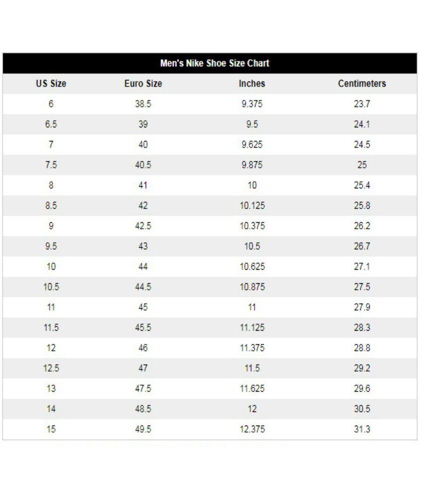 nike 3c size chart