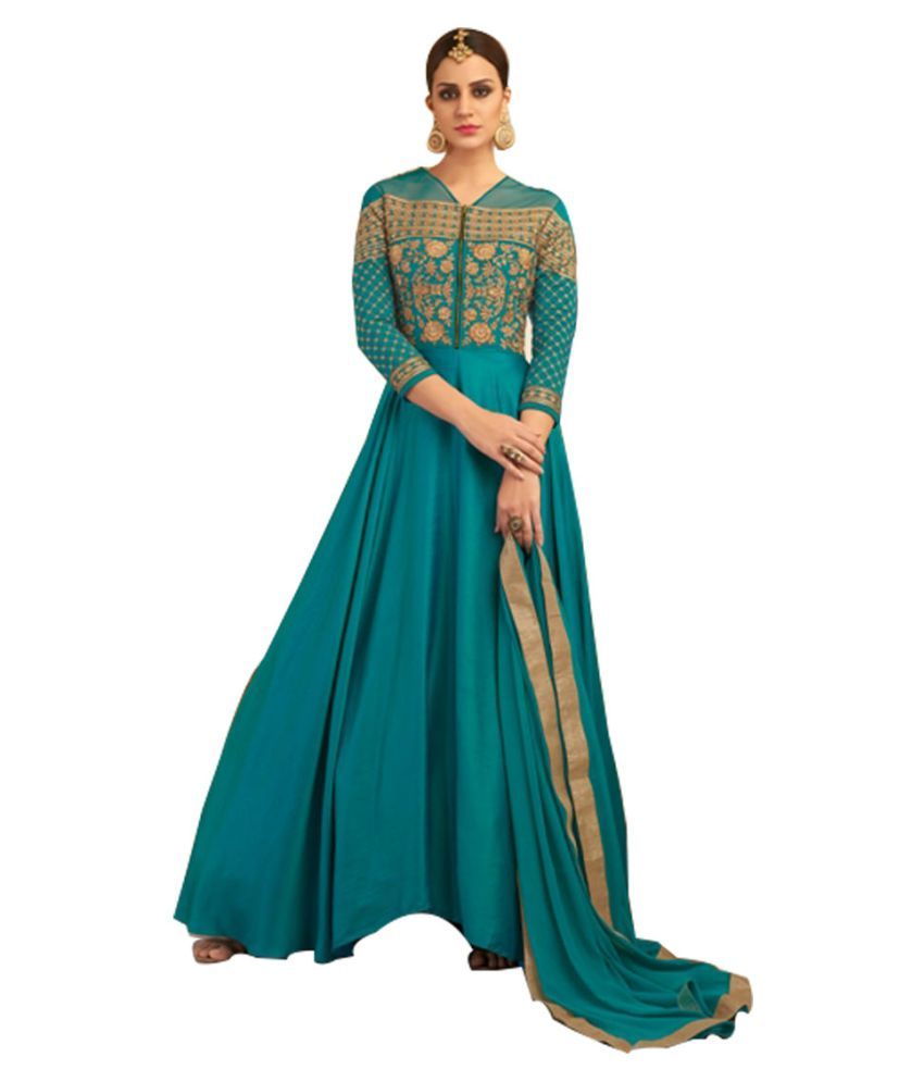 designer turquoise georgette floor length anarkali suit