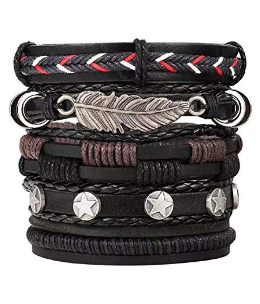 Stylish Fashion Set of 5 Genuine Leather Multi Strand Bracelets, Wrist ...
