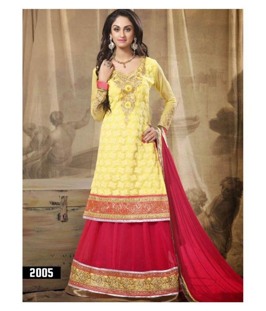 eWaydeal Yellow Georgette Sharara Semi Stitched Lehenga - Buy eWaydeal Yellow Georgette Sharara 