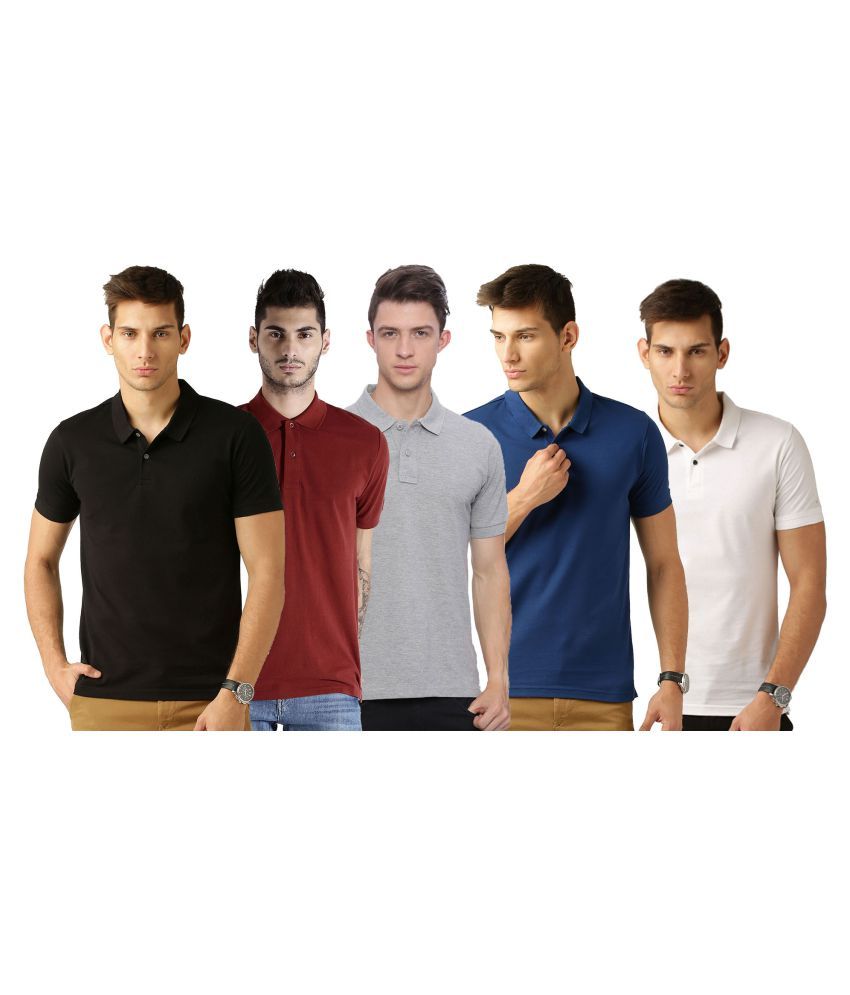     			Galatea Pack of 5 Cotton Blend Slim Fit Plain Men's Polo T Shirt ( Multi )