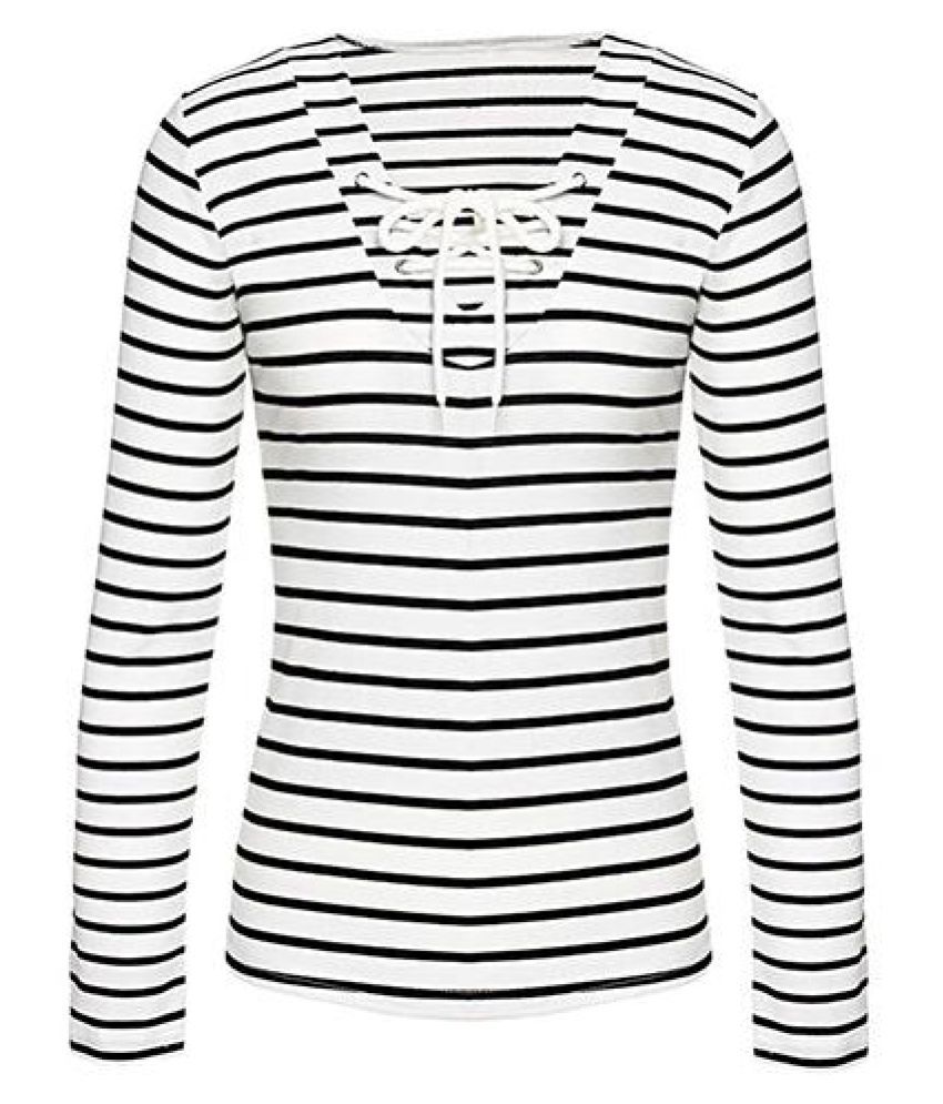 black and white striped lace up shirt