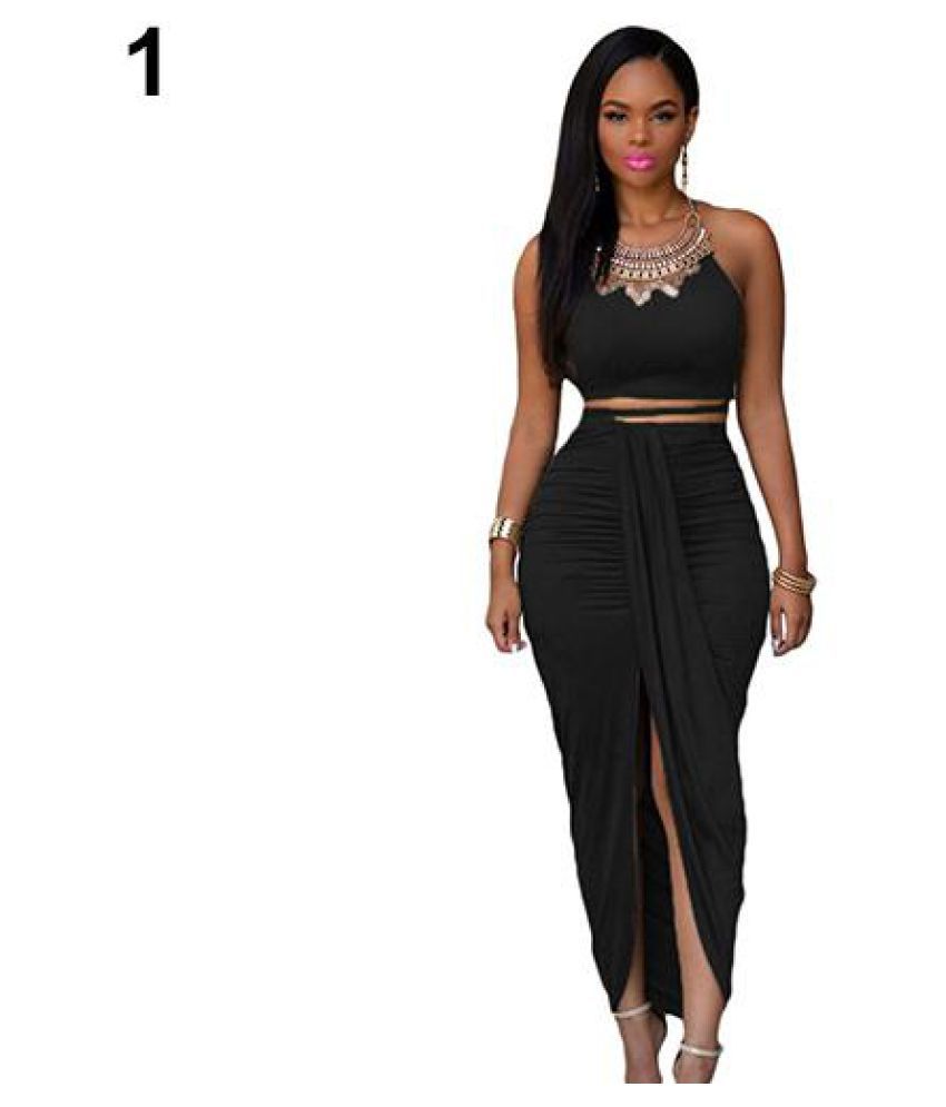 Women Sexy Bodycon Faux Suede Two Piece 