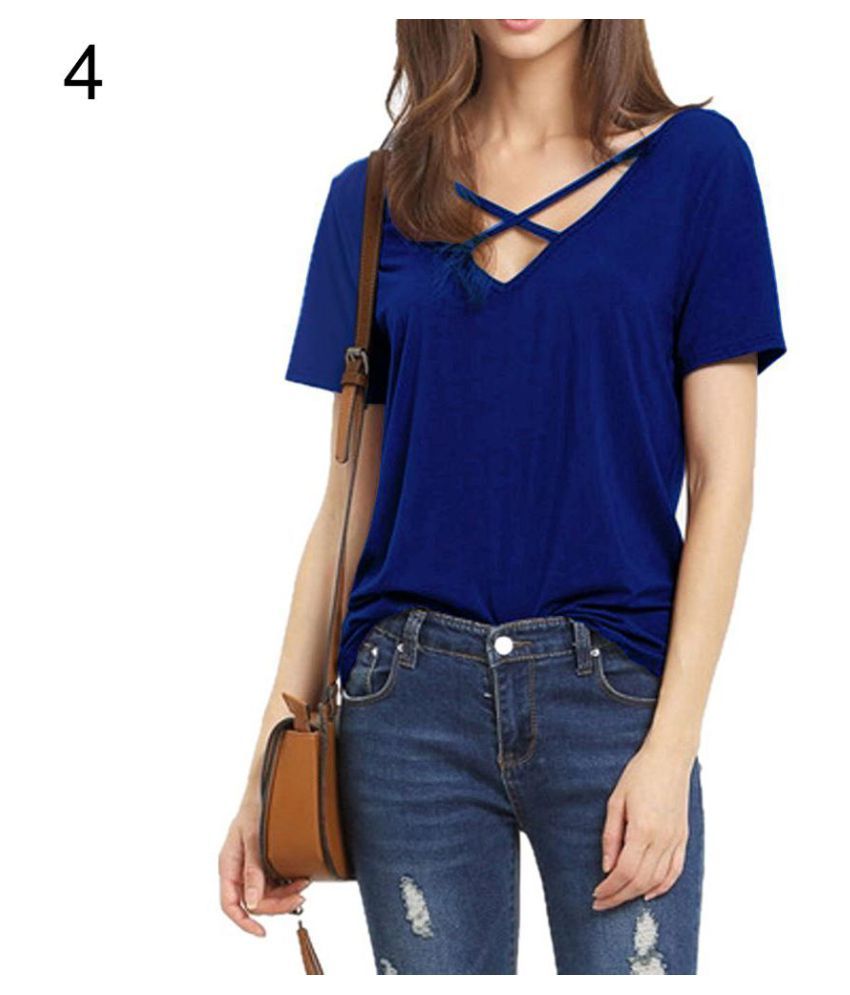 Download Buy Fashion Women Deep V-neck Crossed Strap Short Sleeve T ...