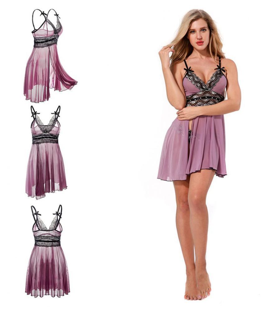 Buy Lady Sexy See Through Lace V Neck Side Slit Sleepwear Dress G String Nightwear Online At