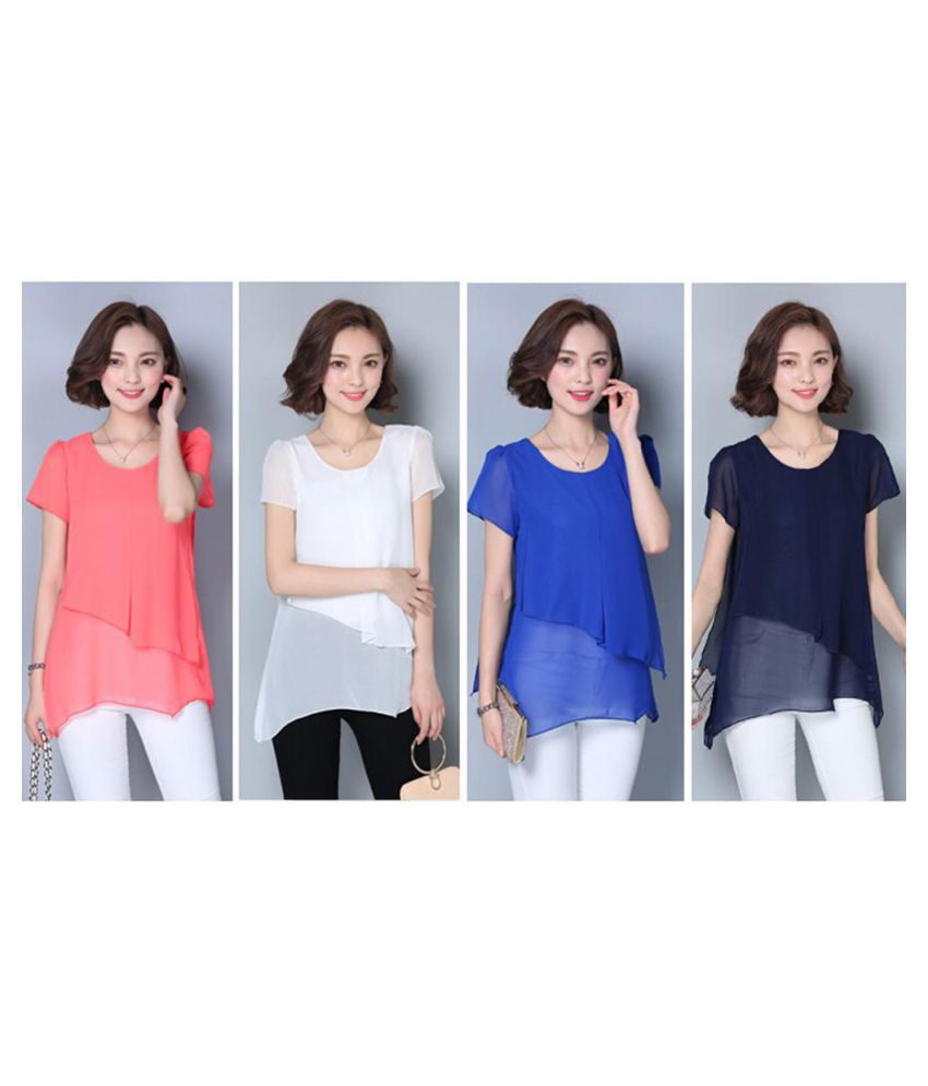 samvittighed Gør det ikke penge Buy Short Sleeve T-Shirt Korean Fashion Women Summer Tops Chiffon Patchwork  Blouse Shirts Online at Best Prices in India - Snapdeal