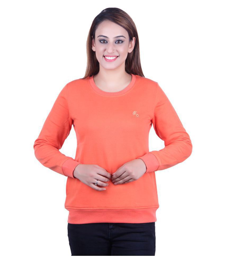     			Kaily Cotton - Fleece Orange Non Zippered Sweatshirt
