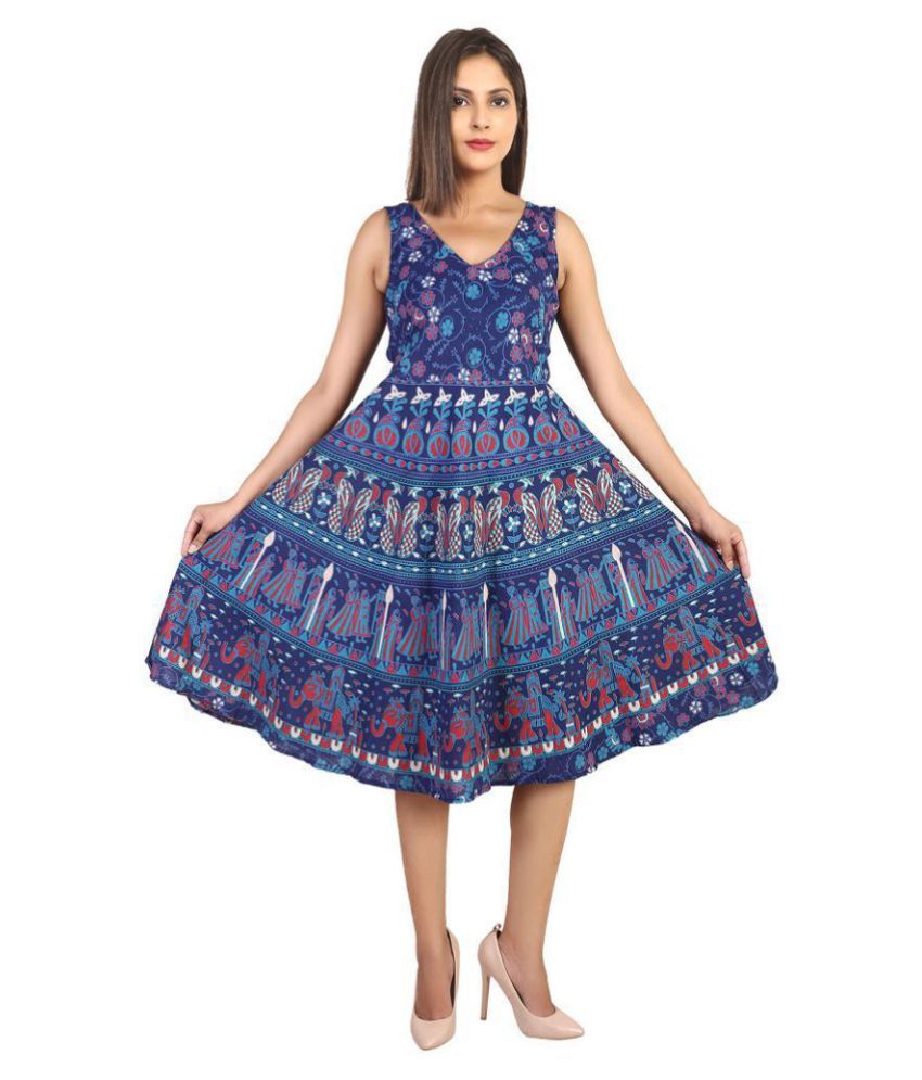 Decot Paradise Cotton Blue A- line Dress - Buy Decot Paradise Cotton ...