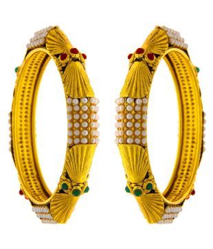 9blings Pearl Collection LCT CZ Gold Plated Stone 4pc Bangles for Womens Girls