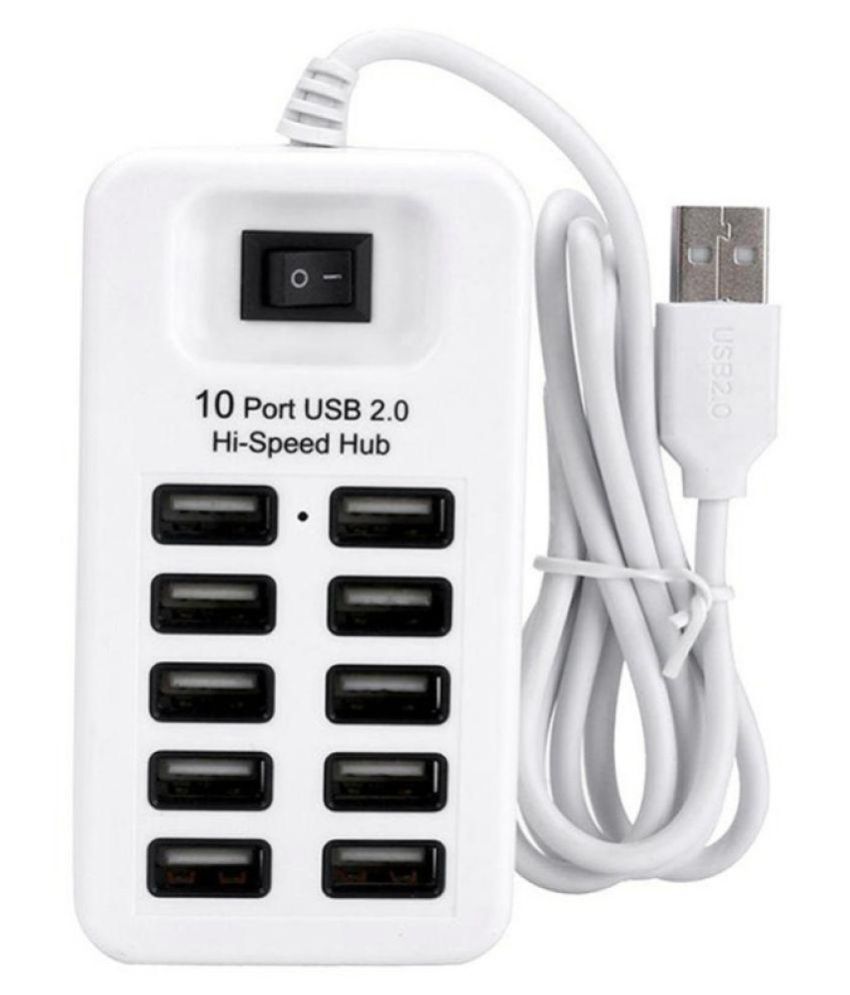 LipiWorld 10 port USB Hub High Speed Hub with Power Switch and 1m Cable