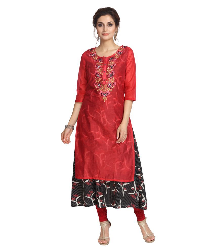     			Alena Pink Chanderi Straight Kurti