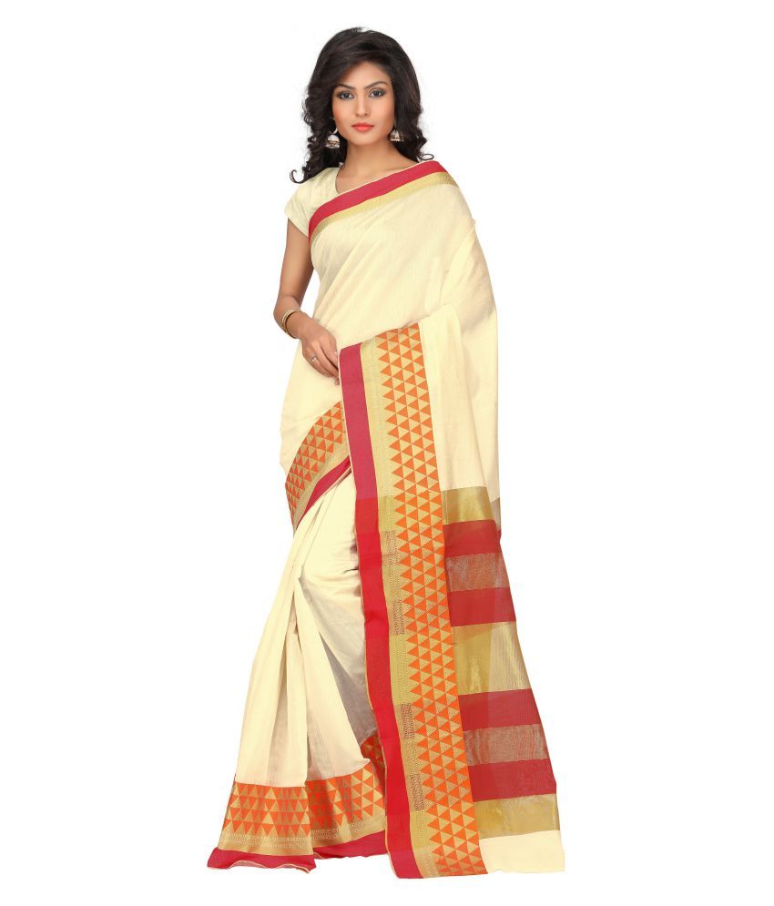 Just Fashion White Cotton Saree - Buy Just Fashion White Cotton Saree ...