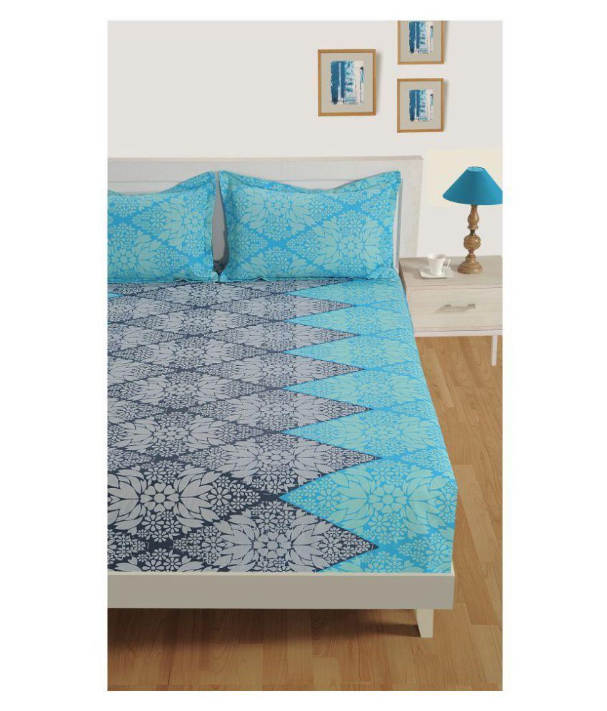 Swayam Double Cotton Blue Floral Bedding Set Set of 4 Buy Swayam