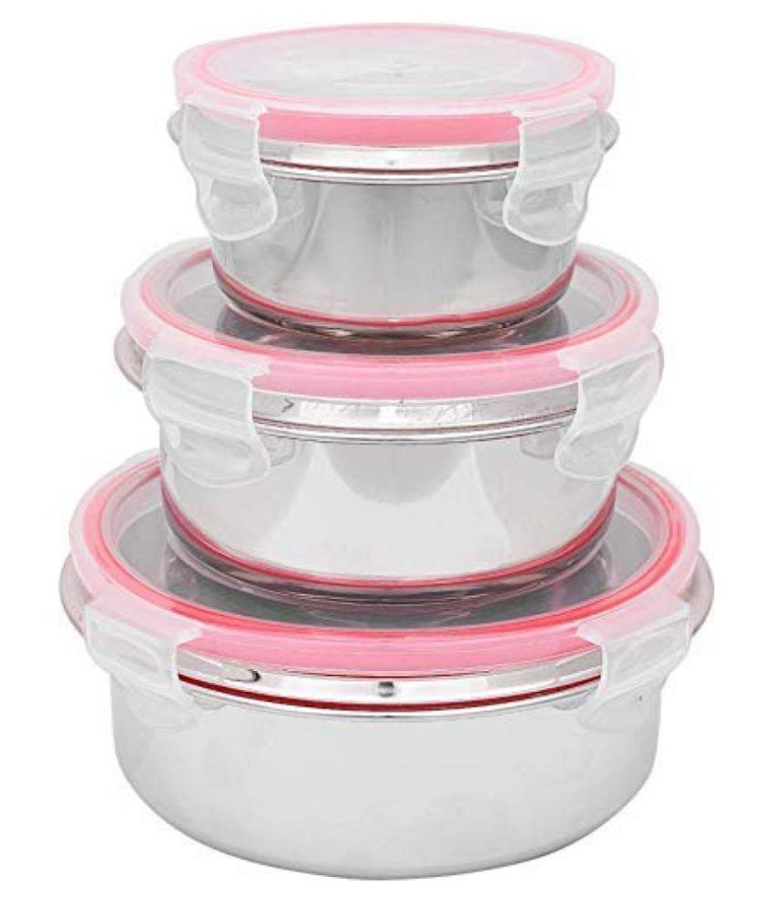 Hazzlewood Lid Lock 100ml,200 ml,250 ml,Stainless Steel 3 Containers Lunch Box