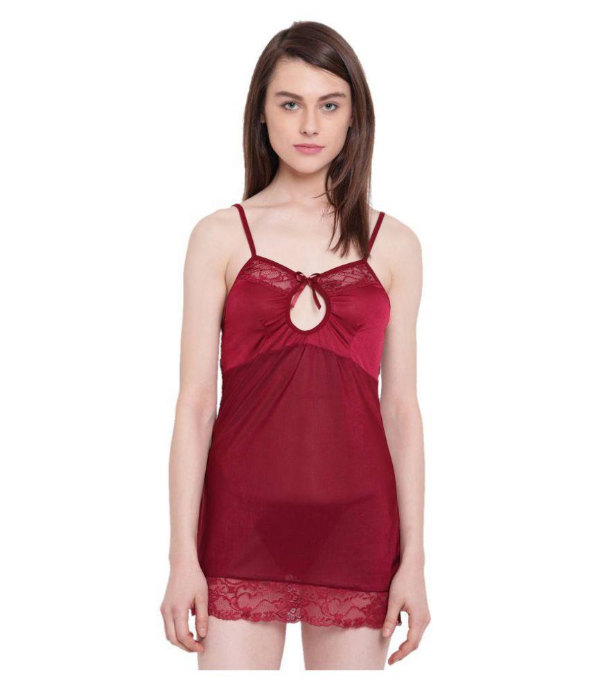    			N-Gal Polyester Baby Doll Dresses With Panty - Maroon