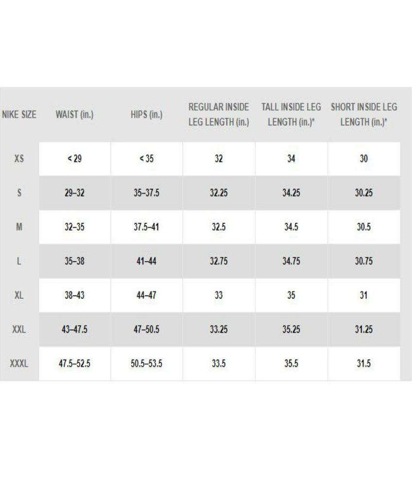 Nike Mens Joggers Size Chart