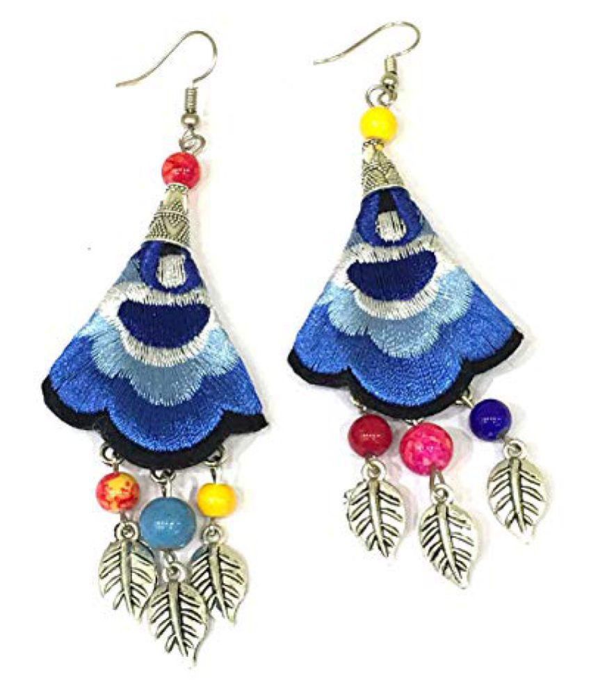     			Digital Dress Women's Fashion Jewellery Earring Indian Traditional Light Weight Handmade Multicolor Beads Embroidery Design With Silver-Plated Leaf  Drop Hook Earrings for Women & Girl -Skin Friendly