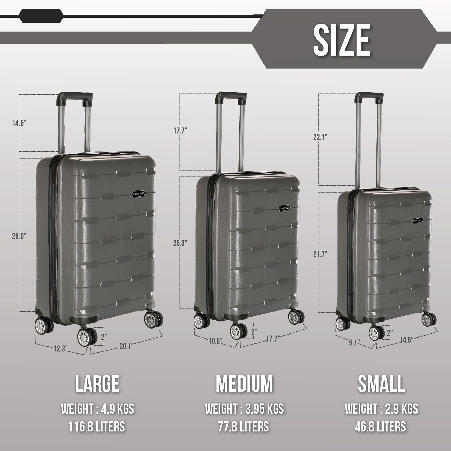 Nasher Miles Grey M( Between 61cm-69cm) Check-in Hard NM H8008 Grey 2