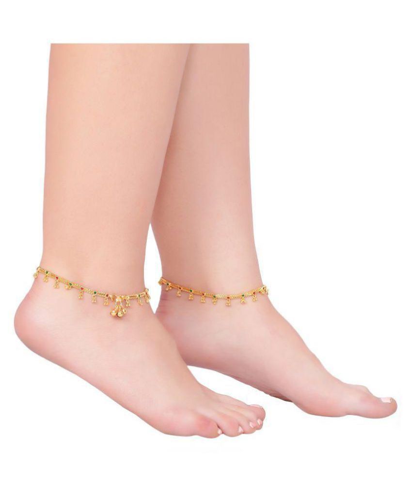 IMC DEALS Indian Anklets Payal Pair 22K Gold Plated 10" Ethnic Festive Party Wear A004 Buy IMC