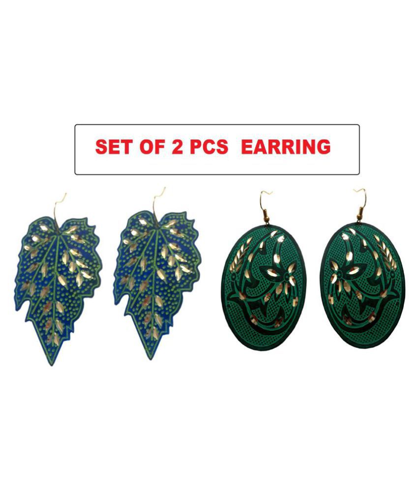 A&H Pair Of 2  Brass Stylish & Trendy Hanging Earring - Blue & Green color