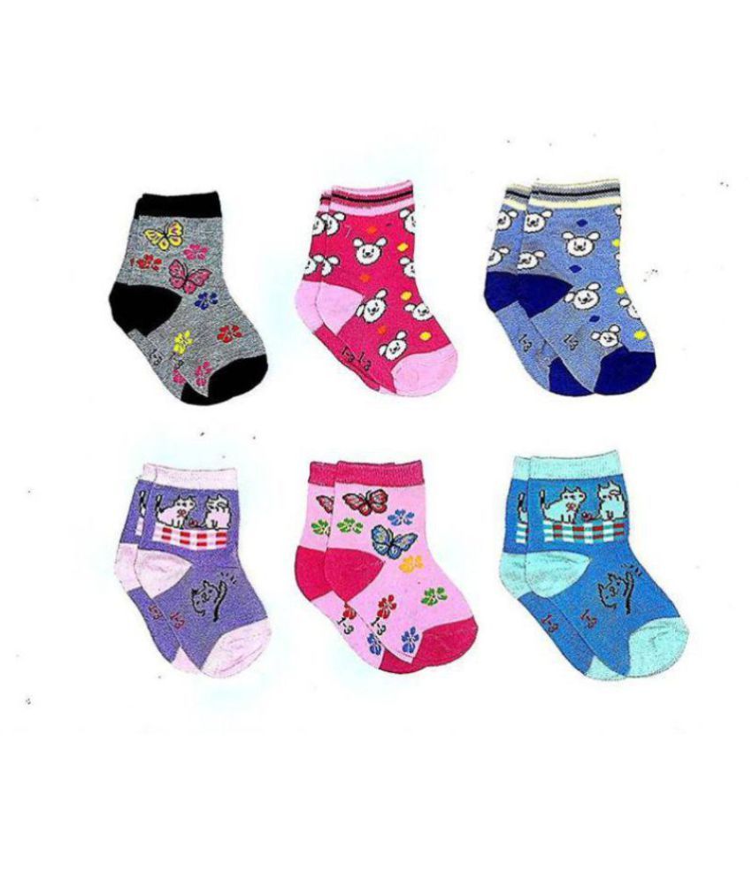     			Tahiro Multicolour Cotton Printed Baby Ankle Length Socks For Kids - Pack Of 6