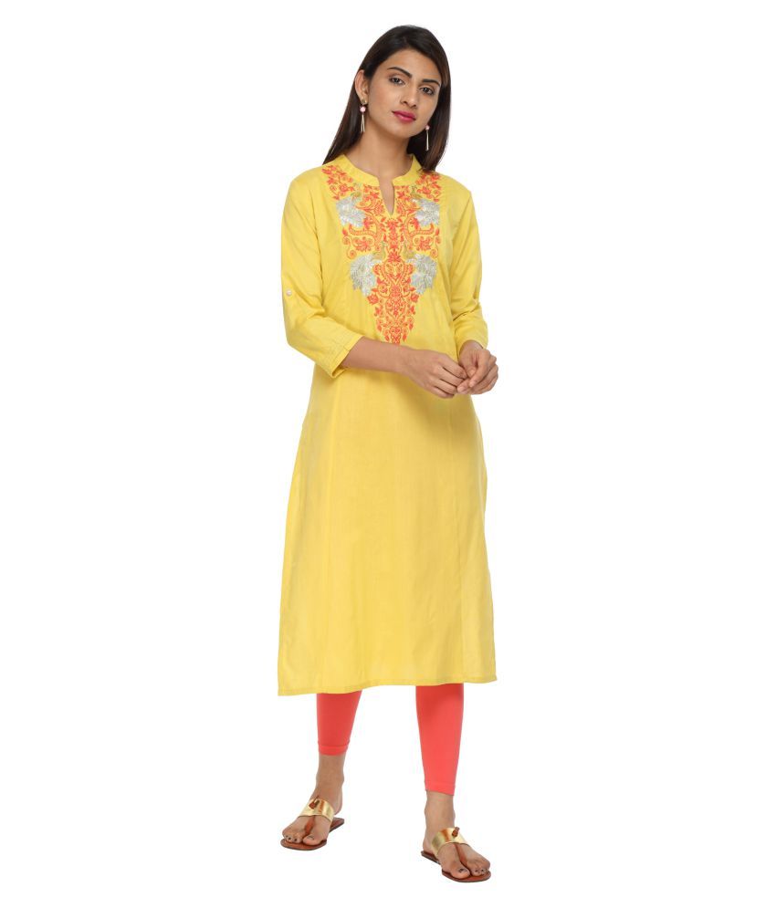 Alena Yellow Linen Straight Kurti - Buy Alena Yellow Linen Straight ...