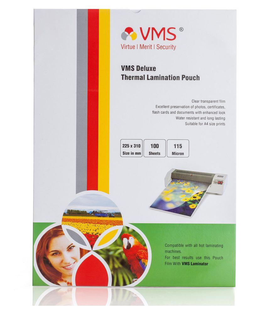 VMS Deluxe Thermal A4 Lamination Pouch 225x310mm 115 Micron 100 Lamination Pouches A4