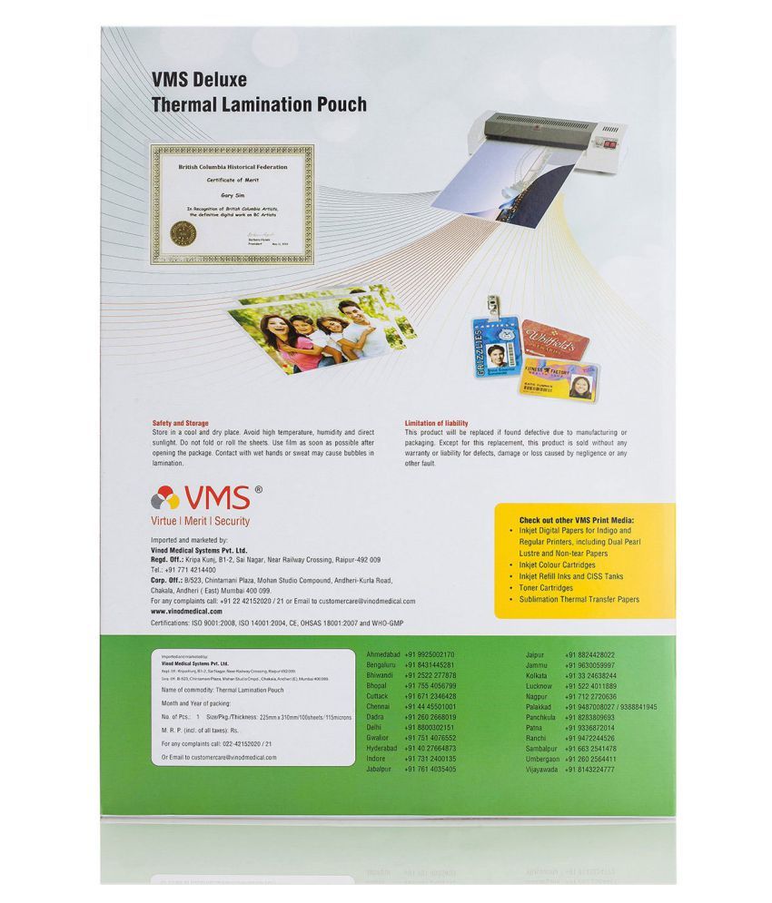 VMS Deluxe Thermal A4 Lamination Pouch 225x310mm 115 Micron 100