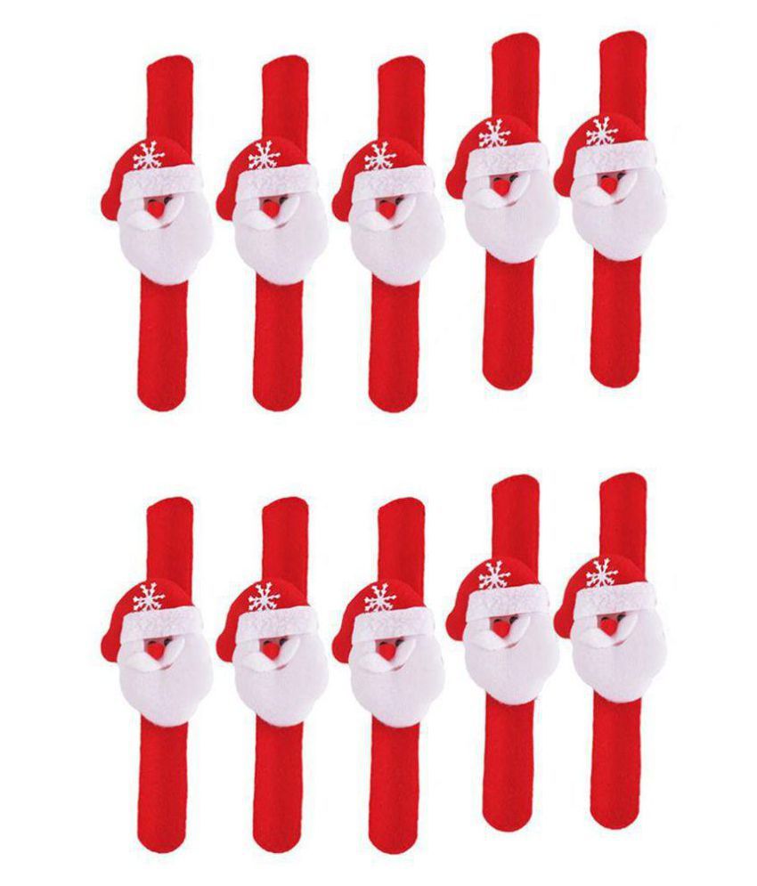 Tickles Red Christmas Santa Claus Hand Bracelet Band (Set of 10) Soft Plush 21cm