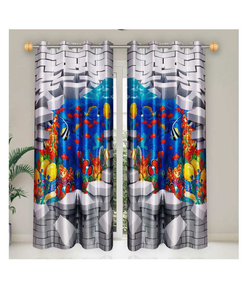     			E-Retailer Set of 2 Door Semi-Transparent Eyelet Polyester Curtains Grey