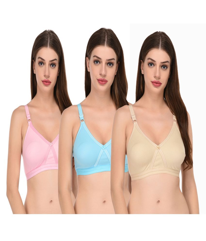     			Elina Pack of 3 Cotton Non Padded Women's T-Shirt Bra ( Multi Color )