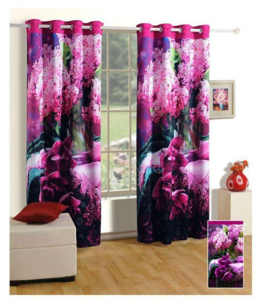     			indiancraft Single Door Semi-Transparent Eyelet Polyester Curtains Pink