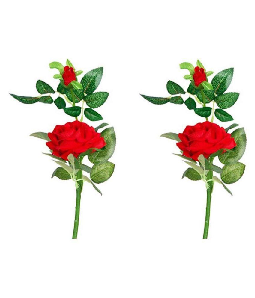     			Green plant indoor Rose Red Artificial Flowers - Pack of 2