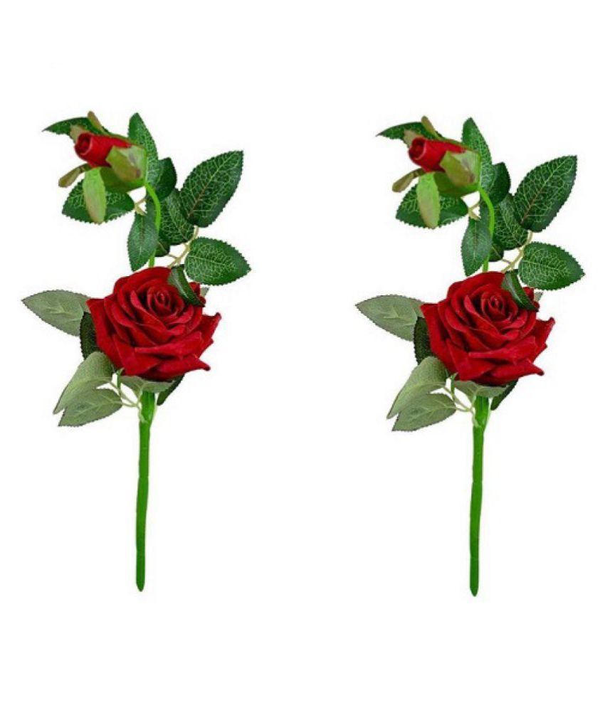     			Green plant indoor Rose Red Artificial Flowers - Pack of 2