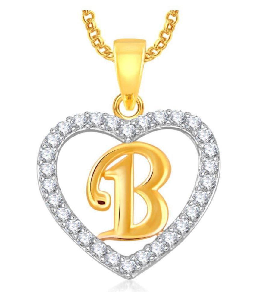 Glittery Gold Plated Alphabet 'B' Letter Heart Pendant Locket With ...