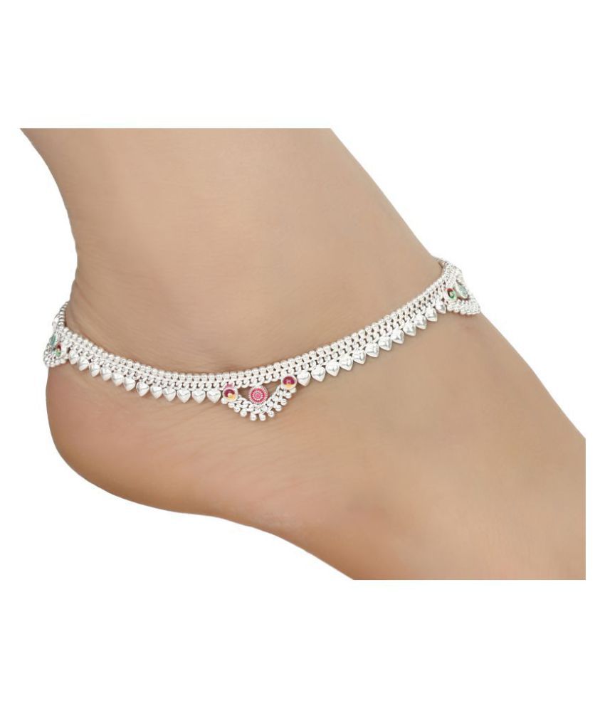     			AanyaCentric Indian Traditional Ethnic Fancy Foot Jewellery Silver Plated White Metal Ghungroo Painjan Payal Imitation Anklets Pair for Women & Girls