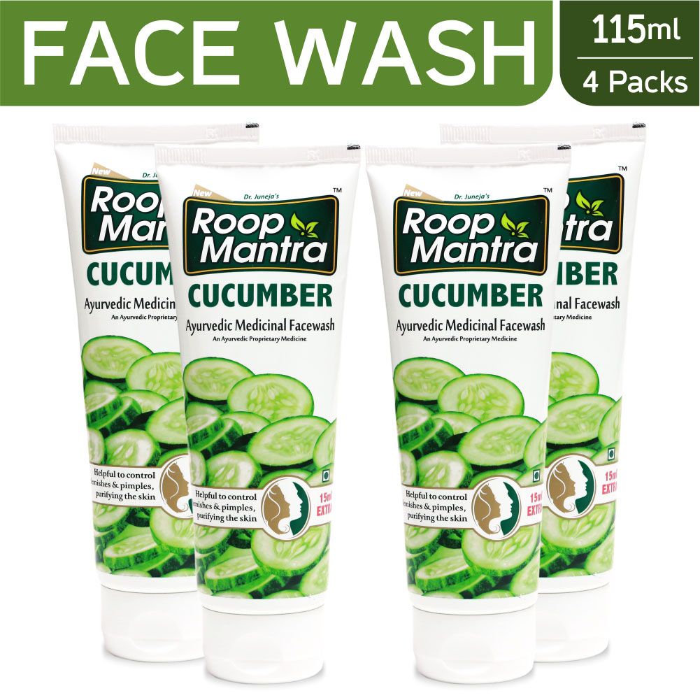     			Roop Mantra Cucumber Face Wash 115ml, Pack of 4 (Helpful to Purify the Skin, Control Acne Pimples, Blemishes & Skin Infections, Remove Excess Oil & Dirt)