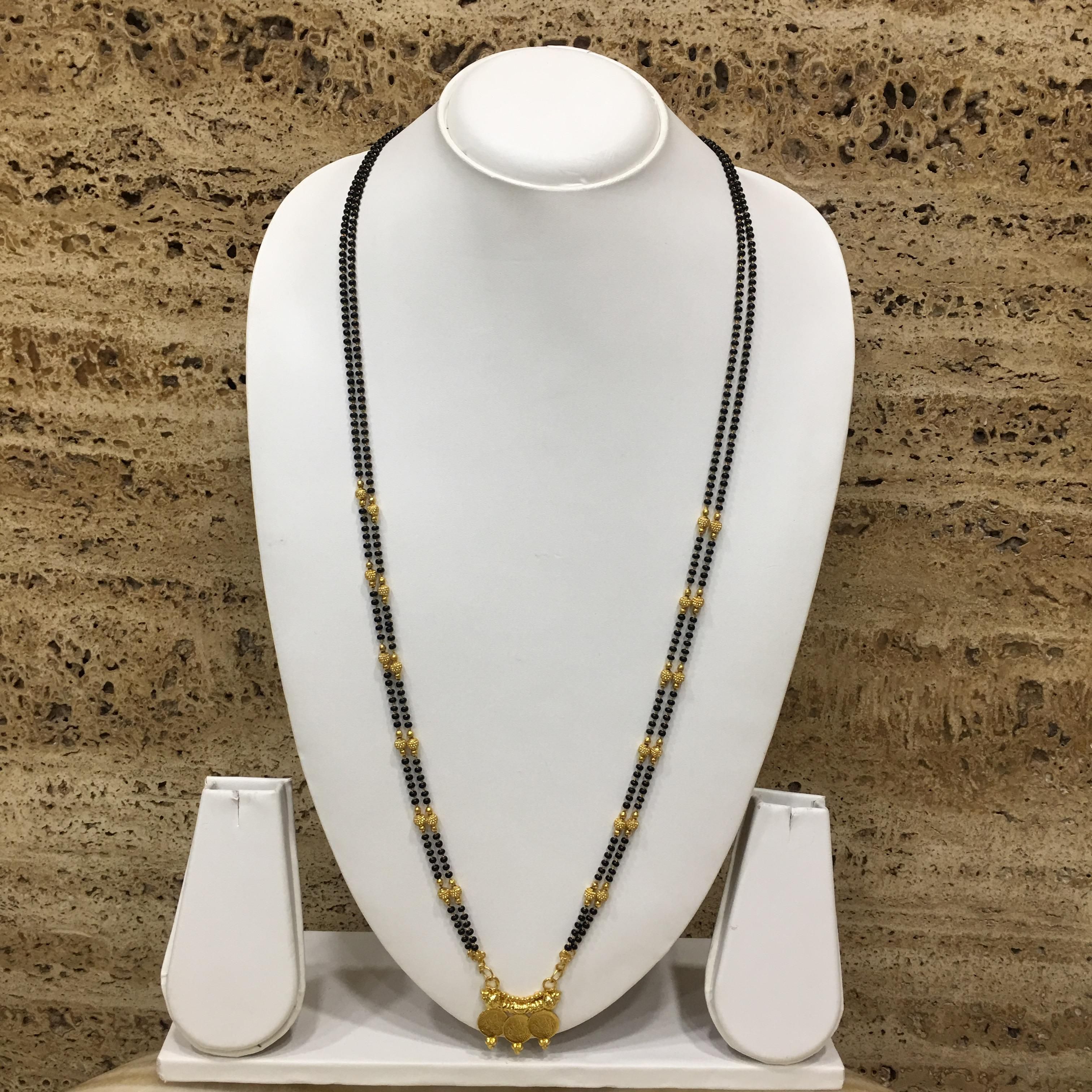     			Digital Dress Women's Jewellery Gold Plated Mangalsutra Necklace 32-inch Length Chain Golden 3 Laxmi Coin Vati Tanmaniya Pendant Traditional Black & Gold Beads Double Line Layer Long Mangalsutra